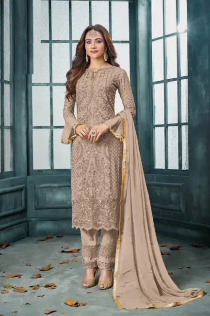 Buy Blooming Beige color Georgette Salwar suit