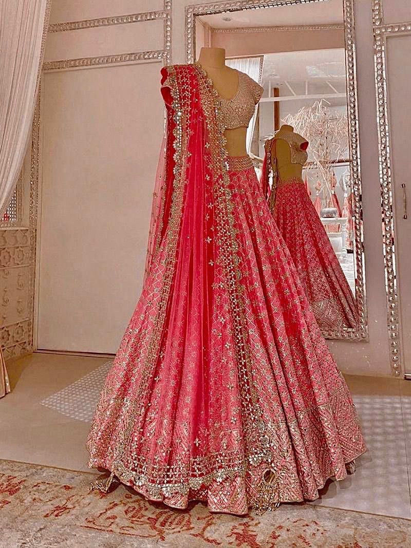 Thumbnail: Buy Bridal Wear Heavy Yellow Colored  Sequins With Embroidery And Foil Mirror Work Lehenga