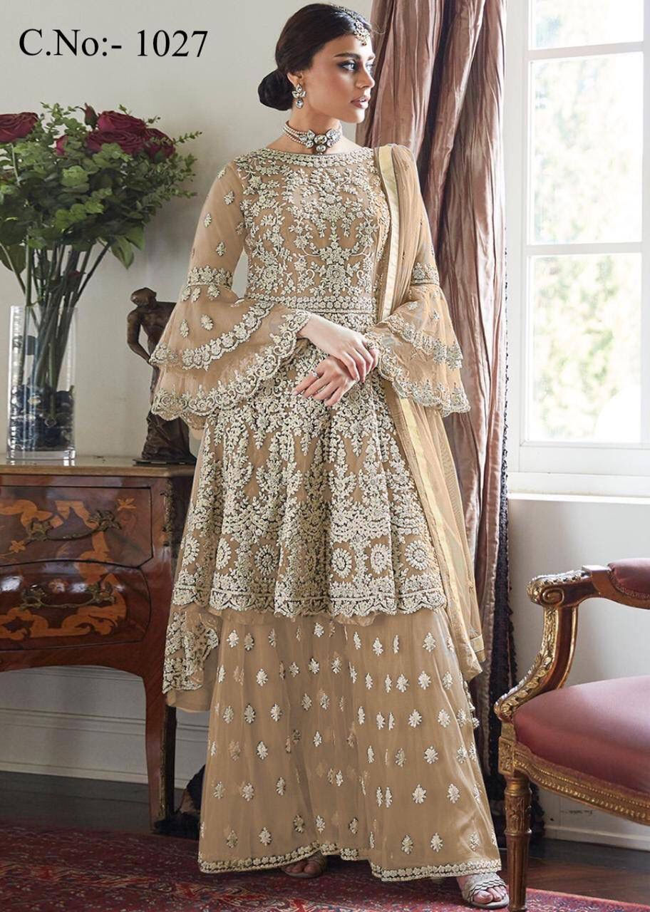 Thumbnail: Designer Chikankari Work Coffee Colour Sharara suit