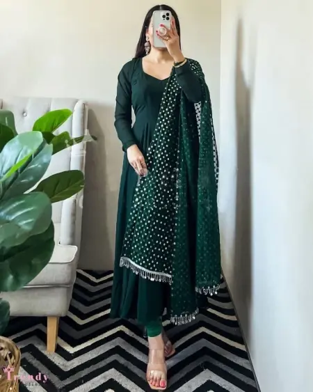 Buy Party Wear Green Color Gown With Heavy Sequence Work Dupatta