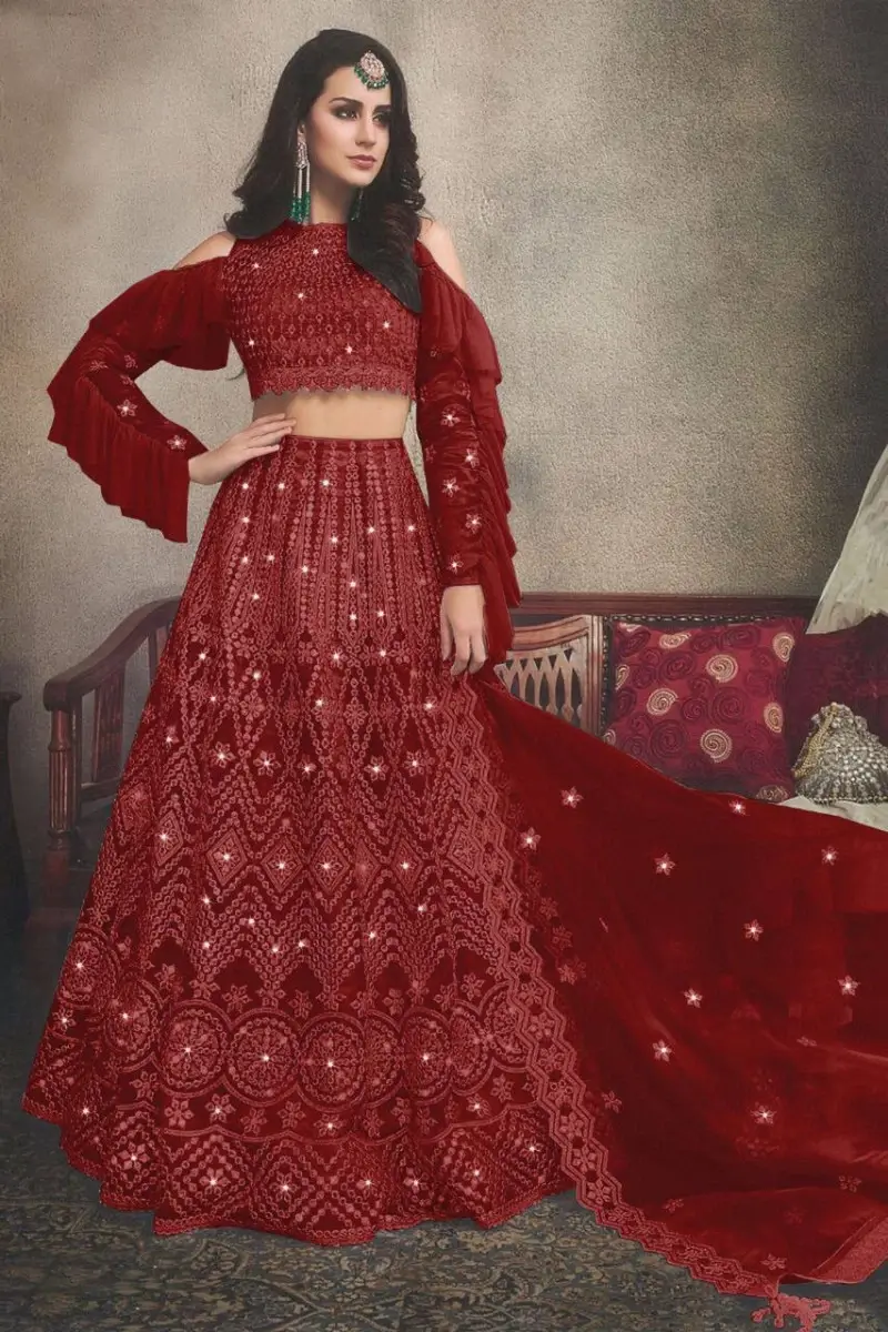 Buy Maroon Color Embroidery Design Net Lehenga Choli