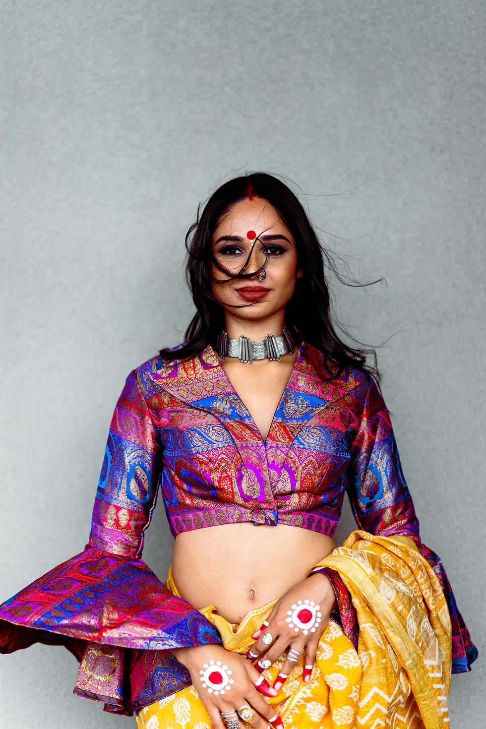 Thumbnail: MAYA Block Print Cotton Silk Saree with Gold Zari