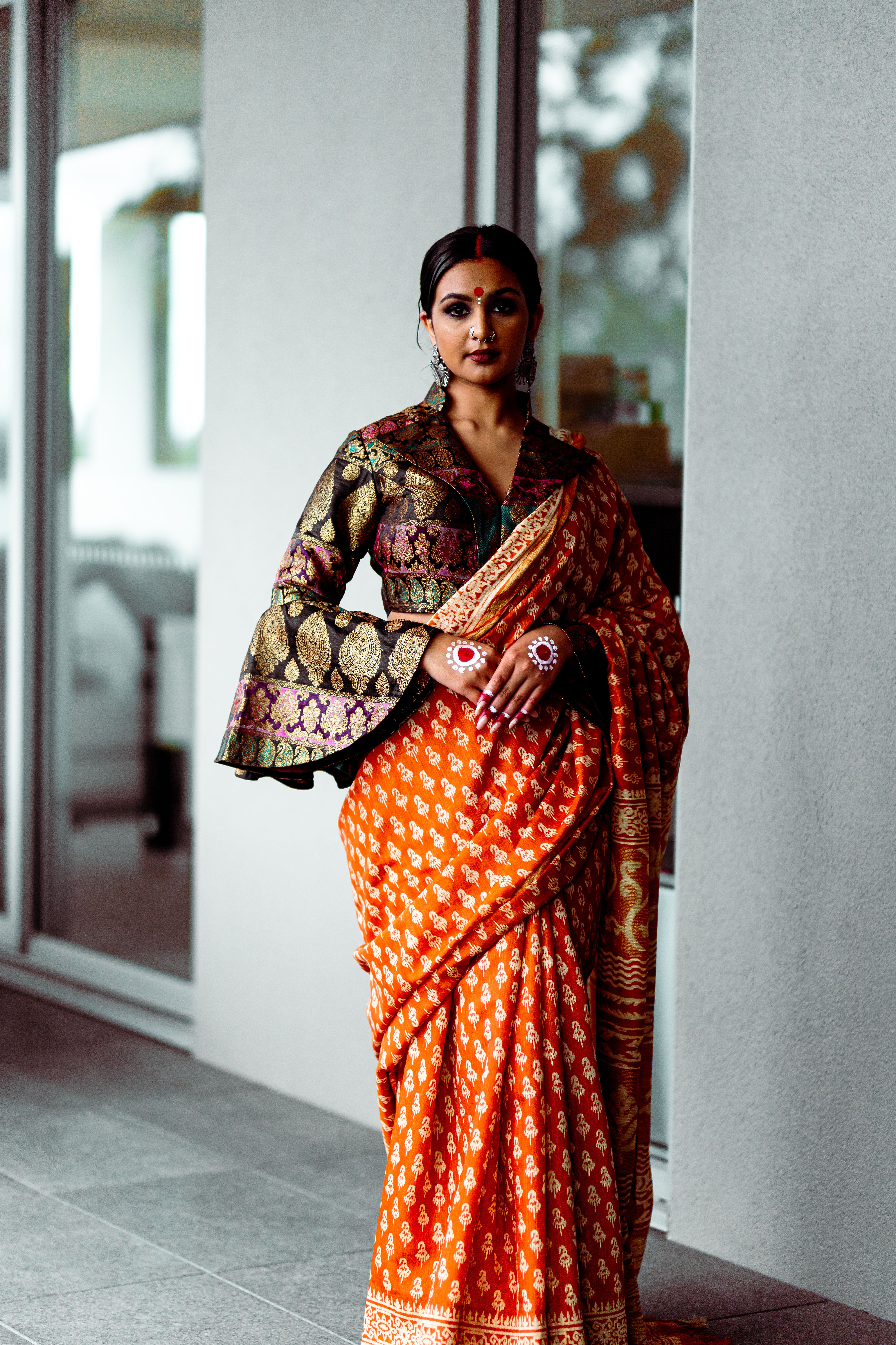 MAYA Block Print Cotton Silk Saree with Gold Zari