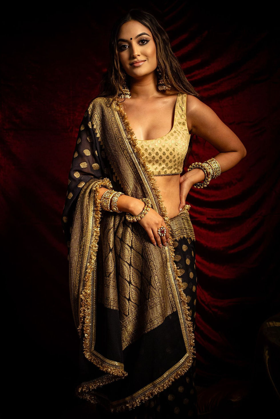 Thumbnail: Banarasi Chiffon Saree (Black) 