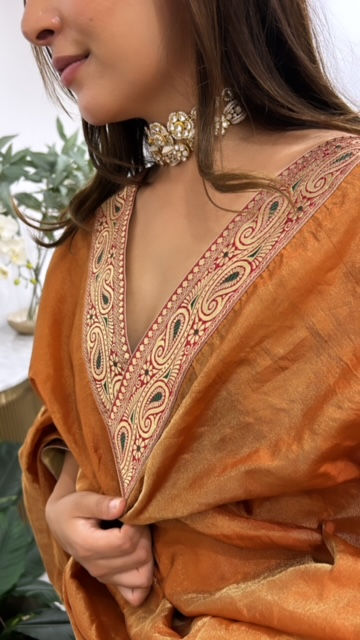 Thumbnail: Tissue Zari Silk Saree with Banarasi Borders