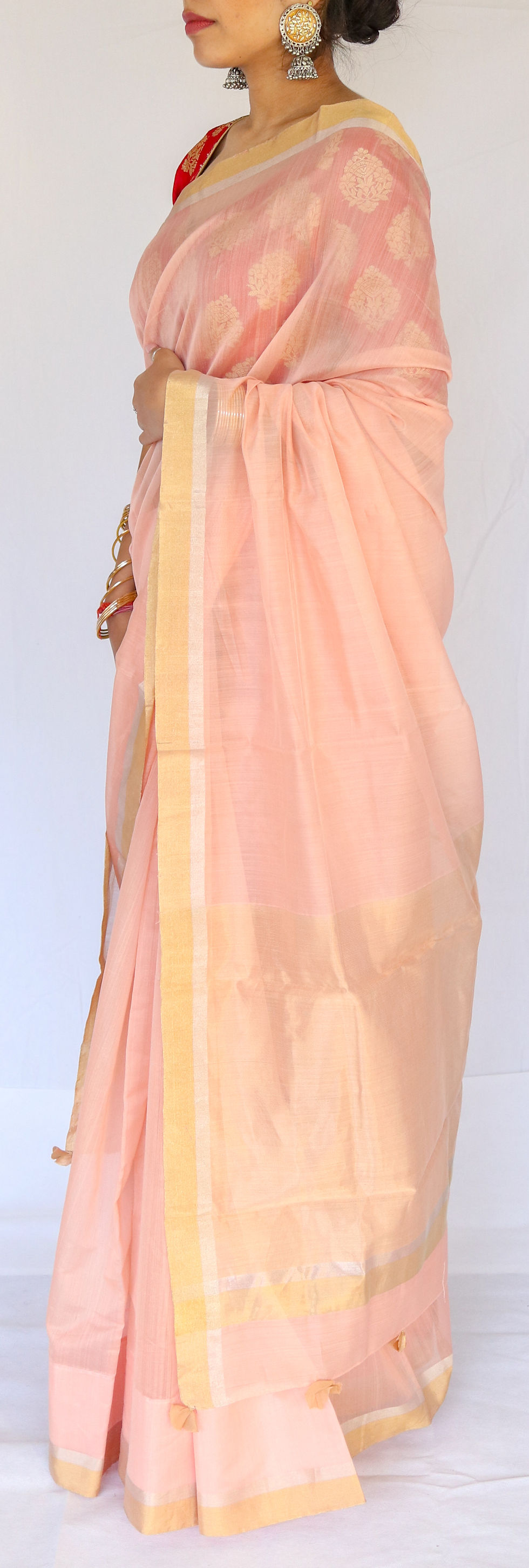 Thumbnail: Taluk - Chanderi Peach Cotton/Silk Saree