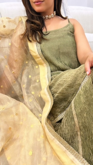 Thumbnail: Crushed Silk Sharara With Tissue Silk Duppatta