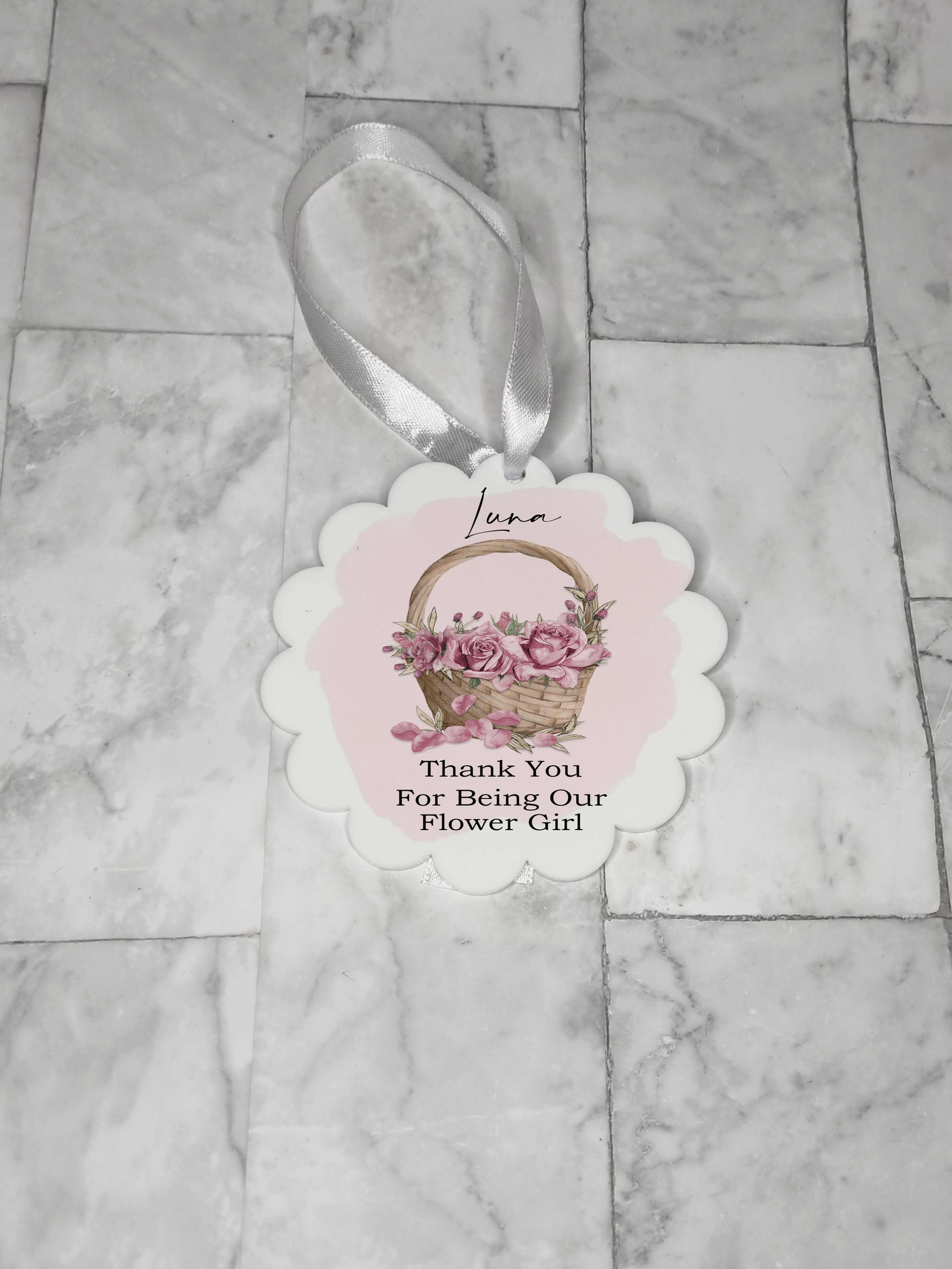 Personalised Thank You Flower Girl Decoration Gift, Pink Flower