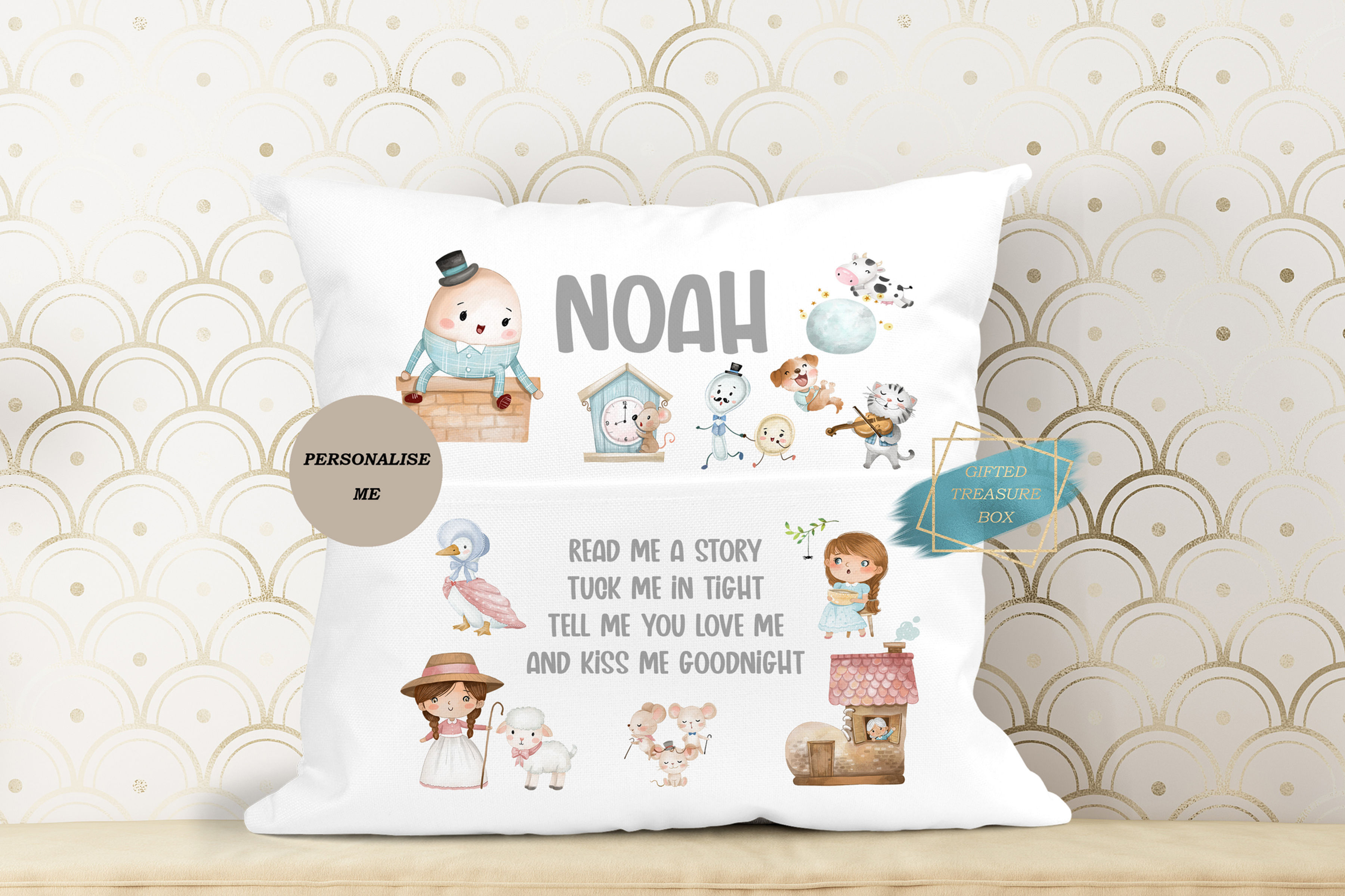 Personalised Kids Nursery Rhyme Book Cushion, Room Decor, Reading Book Pillow