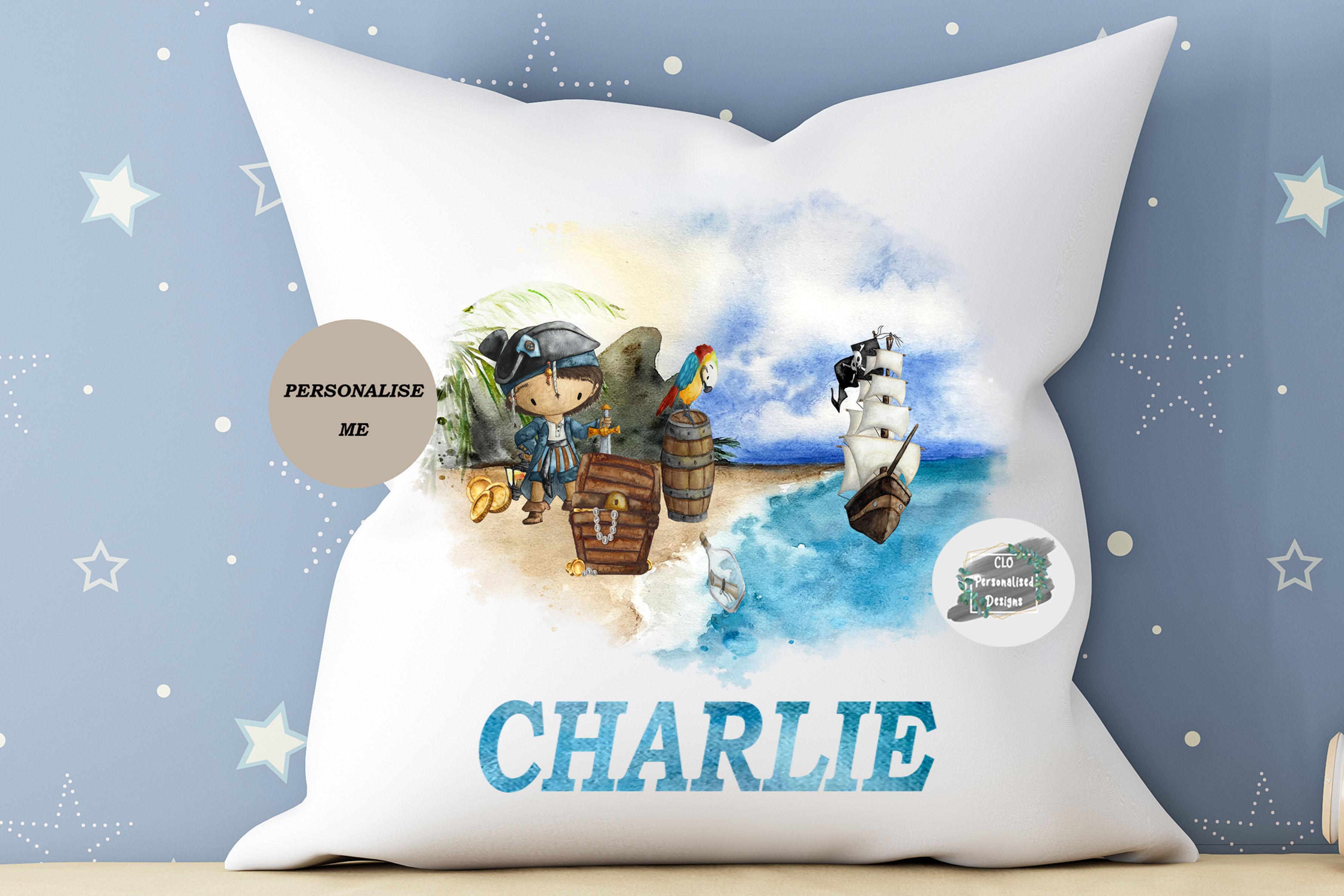 Kids Personalised Pirate Cushion, Personalised Cushion, Kids Room Decor