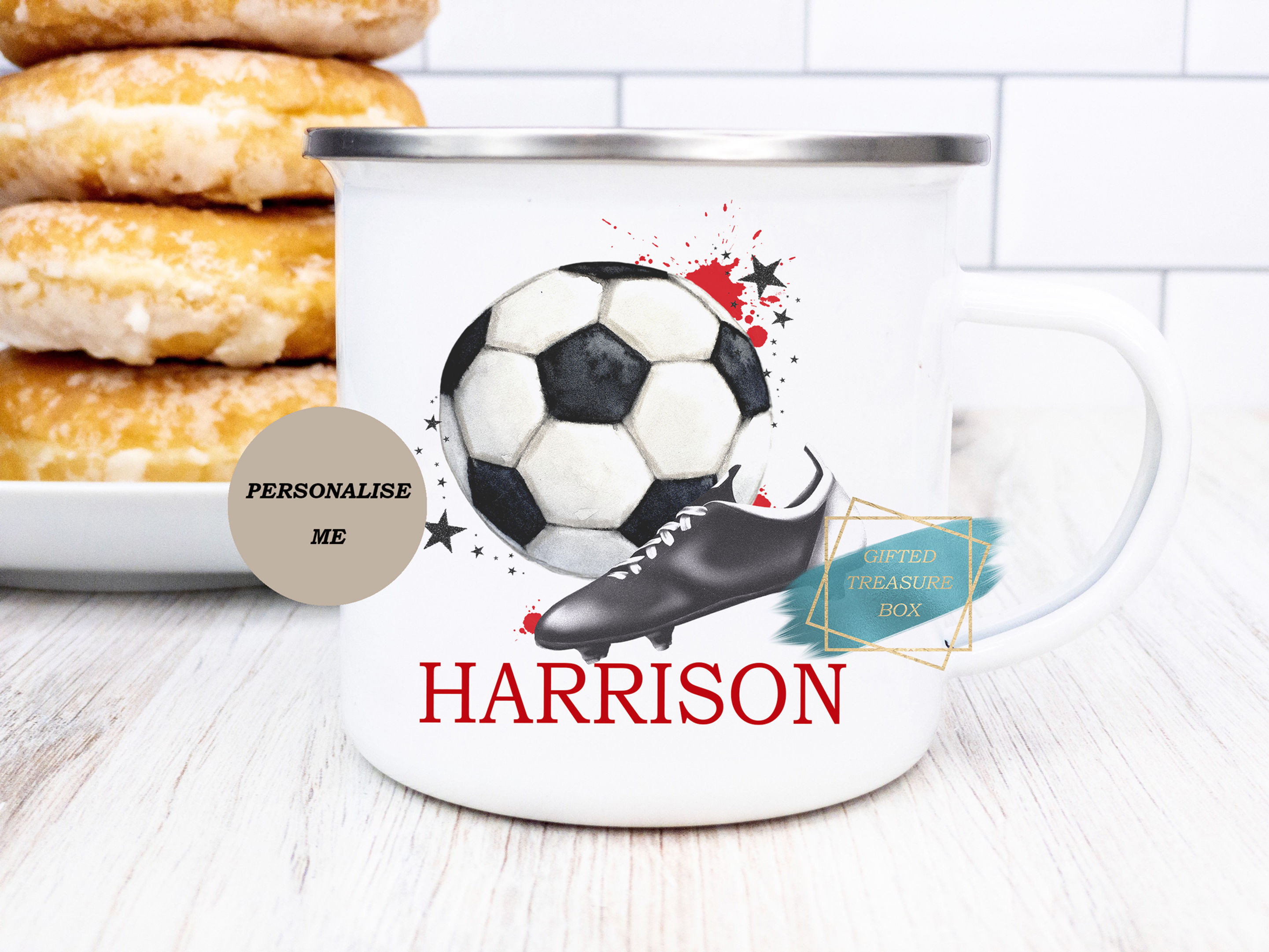 Kids Football Enamel Mug, Kids Camping Mug,