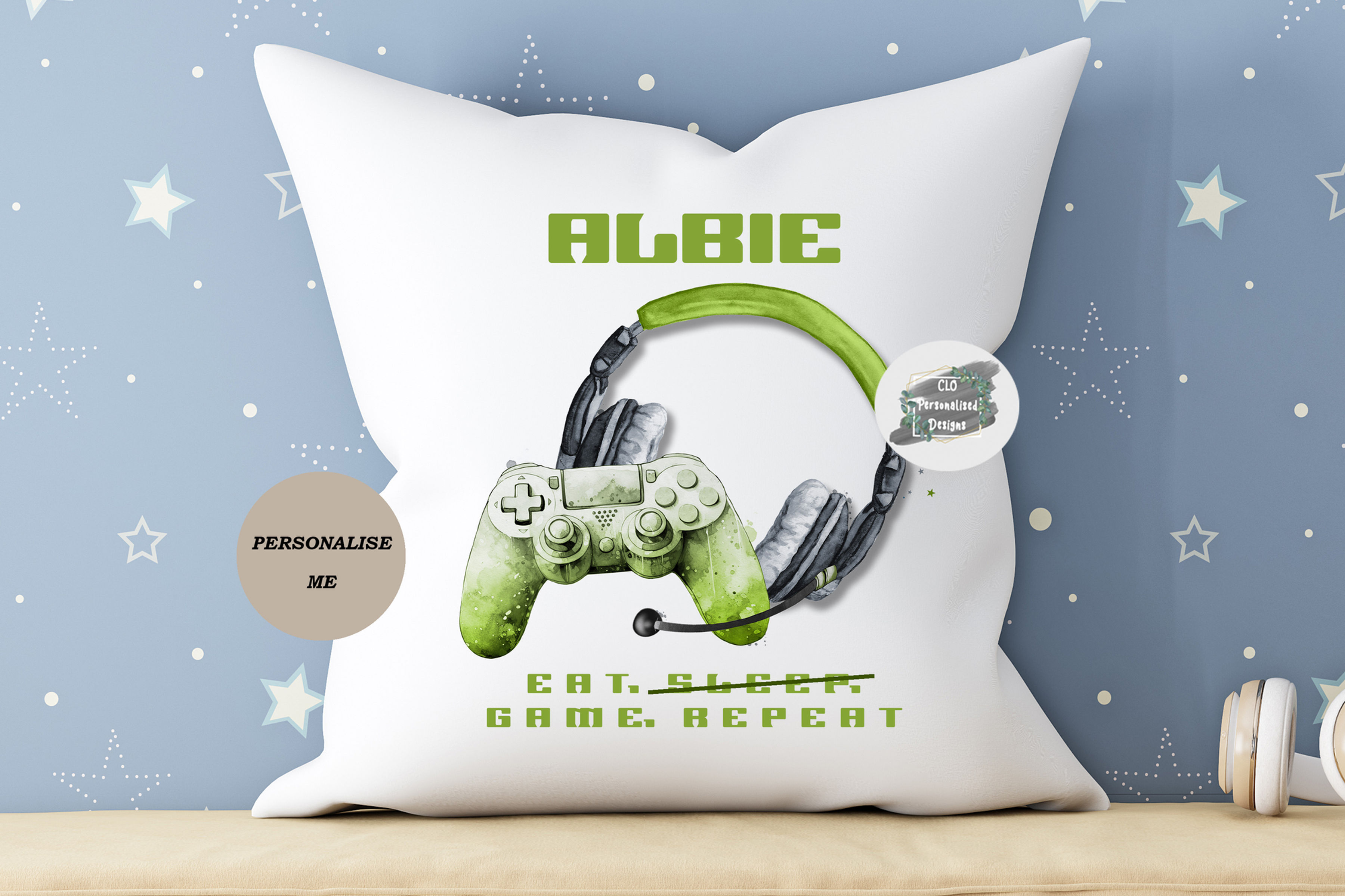 Personalised Gamer Cushion, Gaming Cushion, Kids Room Decor