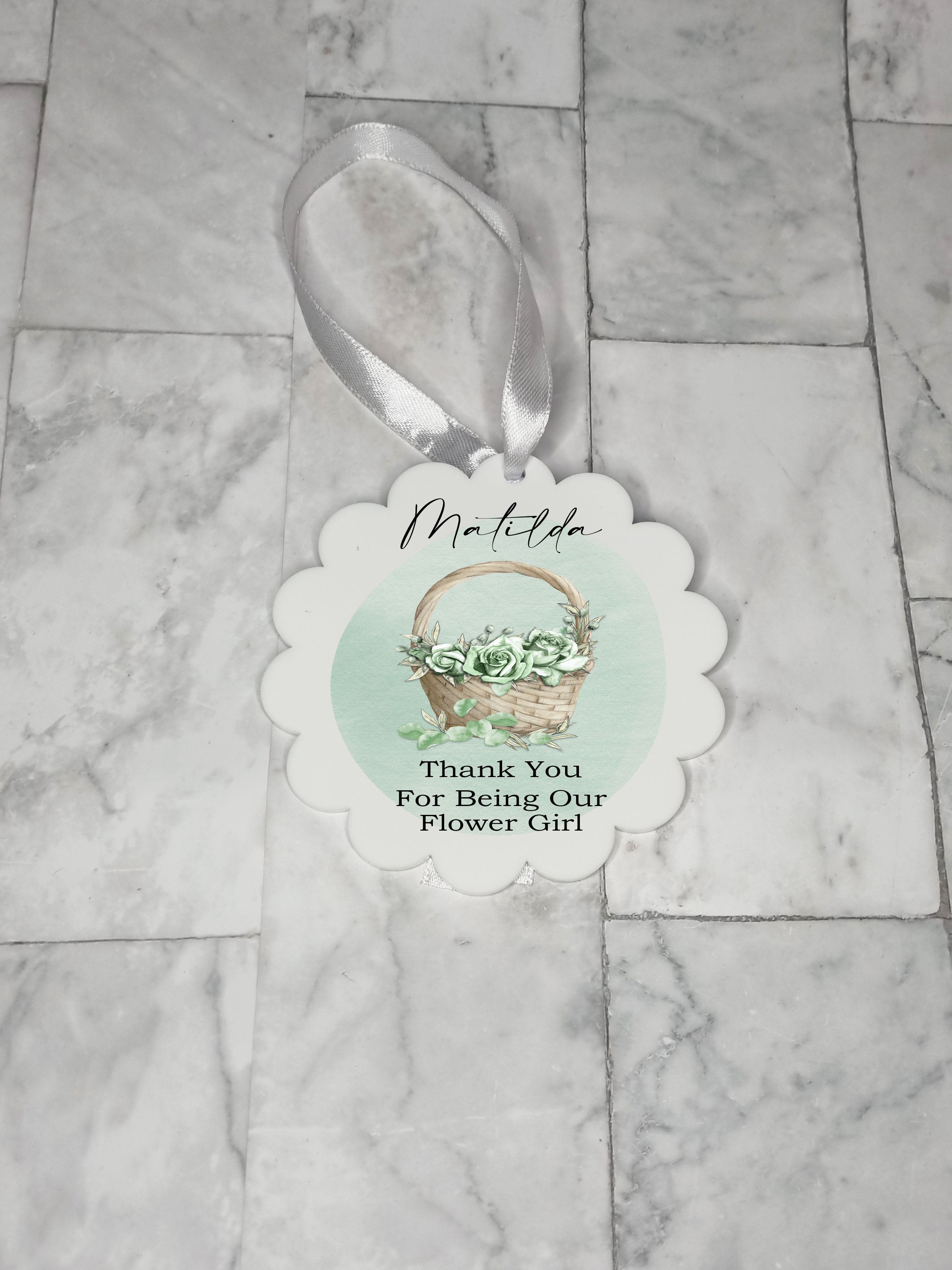 Personalised Thank You Flower Girl Decoration Gift, Sage Green Flower