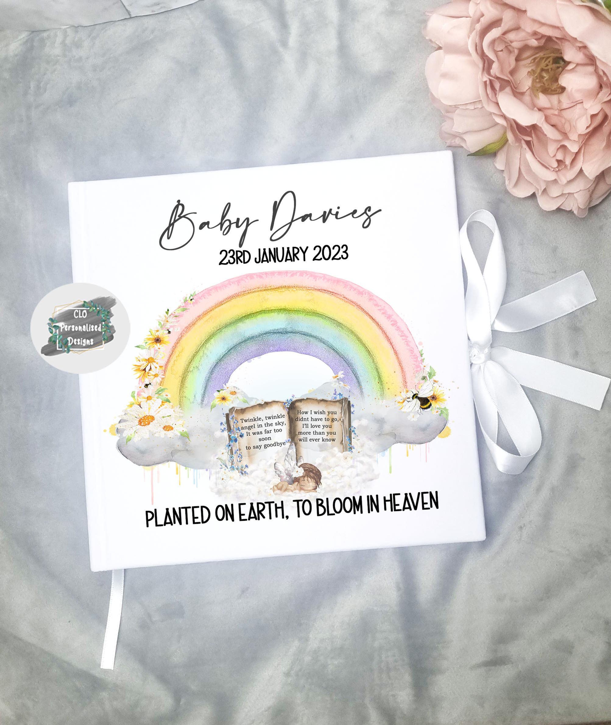 Personalised Baby Loss Journal Keepsake, Infant Memorial, Forget Me Nots Girl