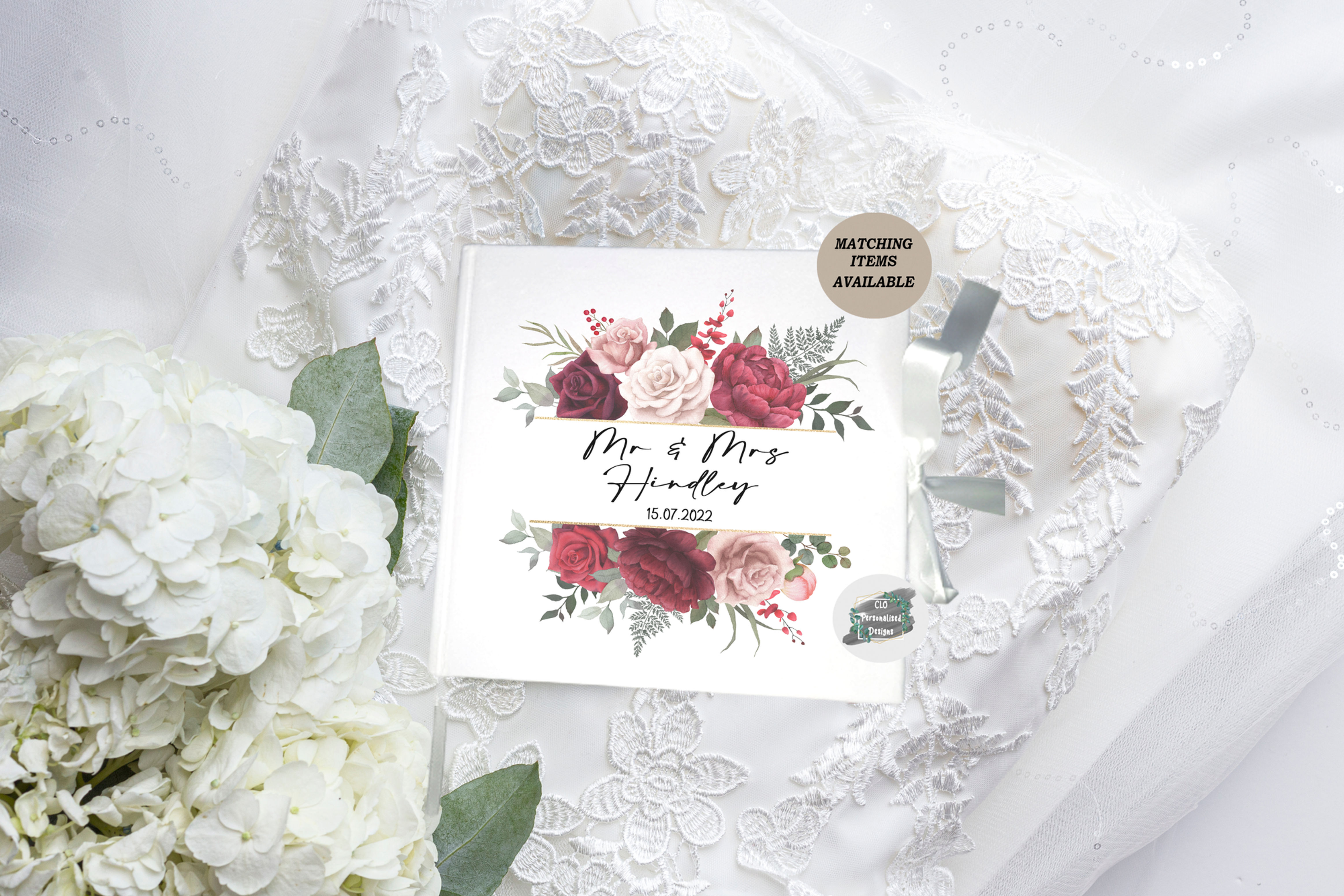 Velvet Red Burgundy Wedding Guestbook, Keepsake Book,