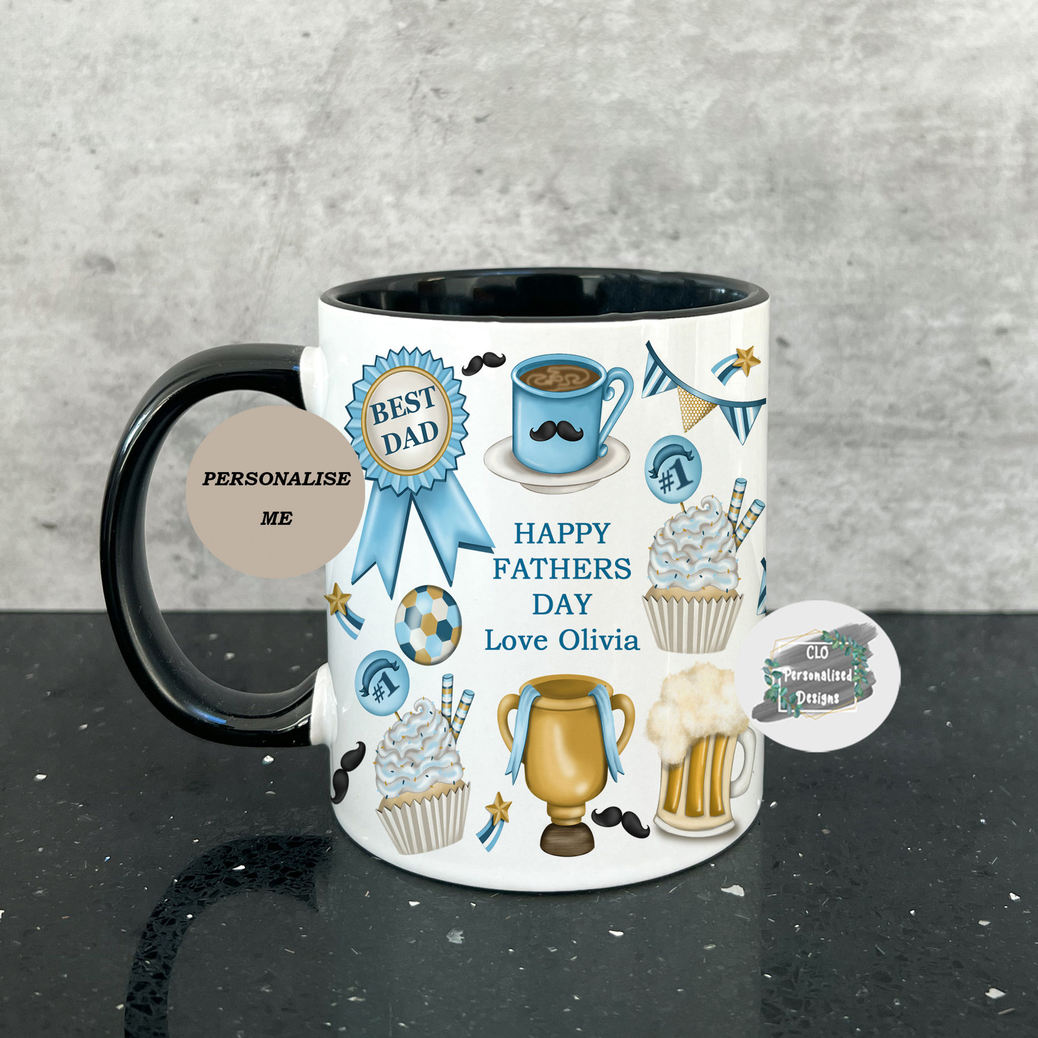 Football Fathers Day Mug, Blue Football Coffee Mug