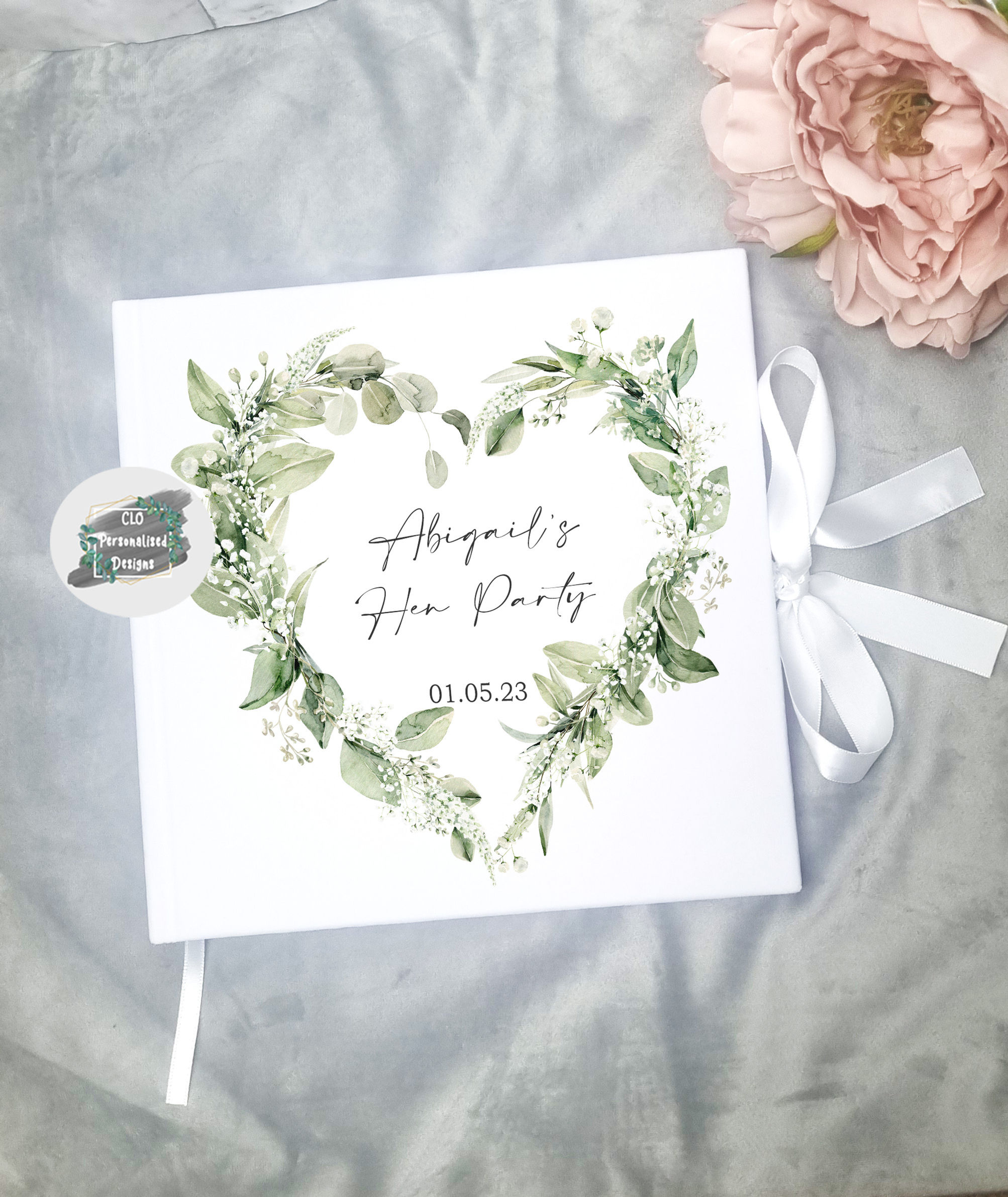 Velvet Greenery Heart Hen Party Guestbook, Hen Do Keepsake Book,