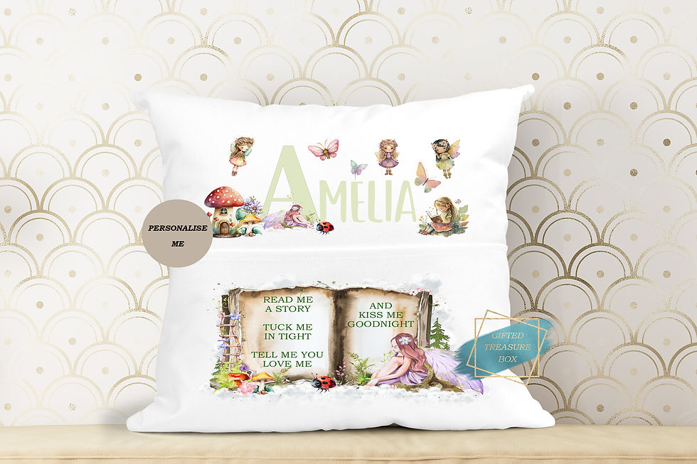 Personalised Kids Fairy Book Cushion, Room Decor, Reading Book Pillow