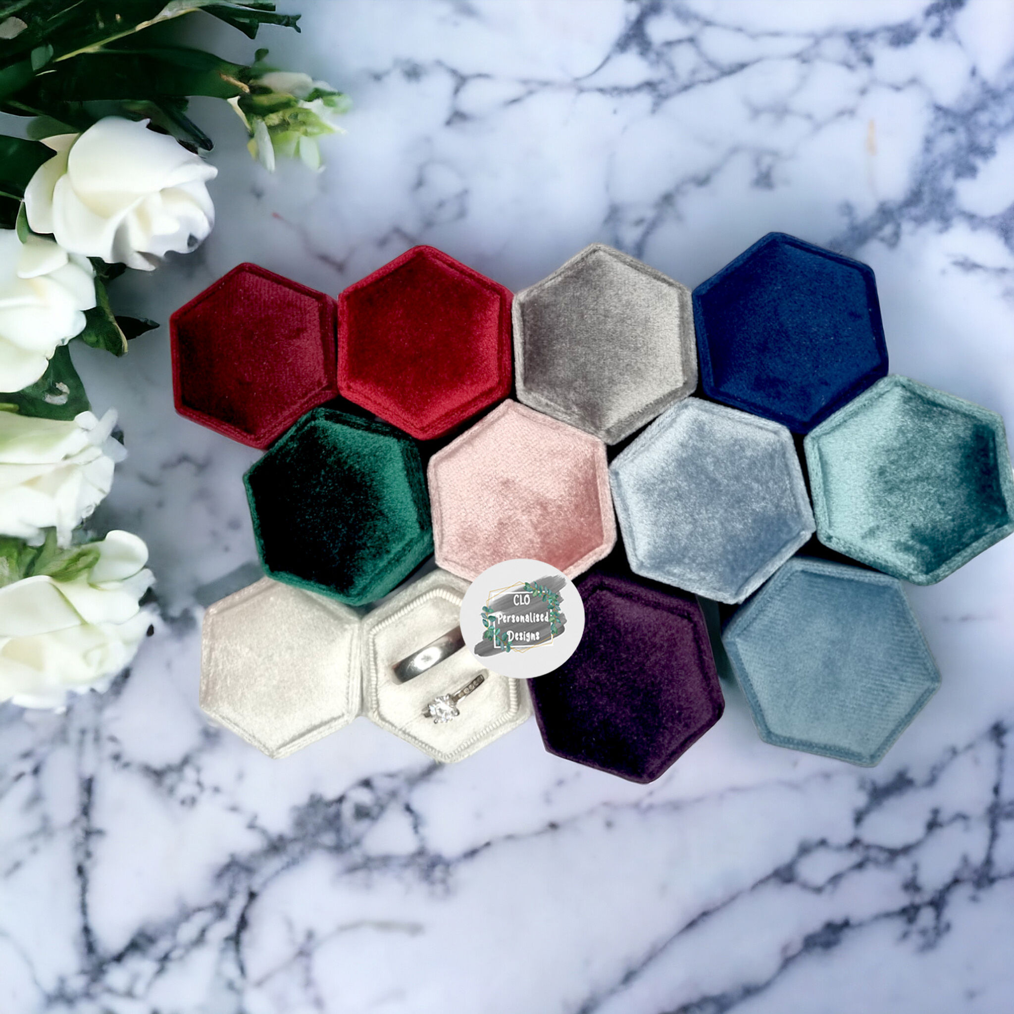 Personalised Velvet Wedding Ring Box, Double Ring Box, Wedding Ceremony Ring Box