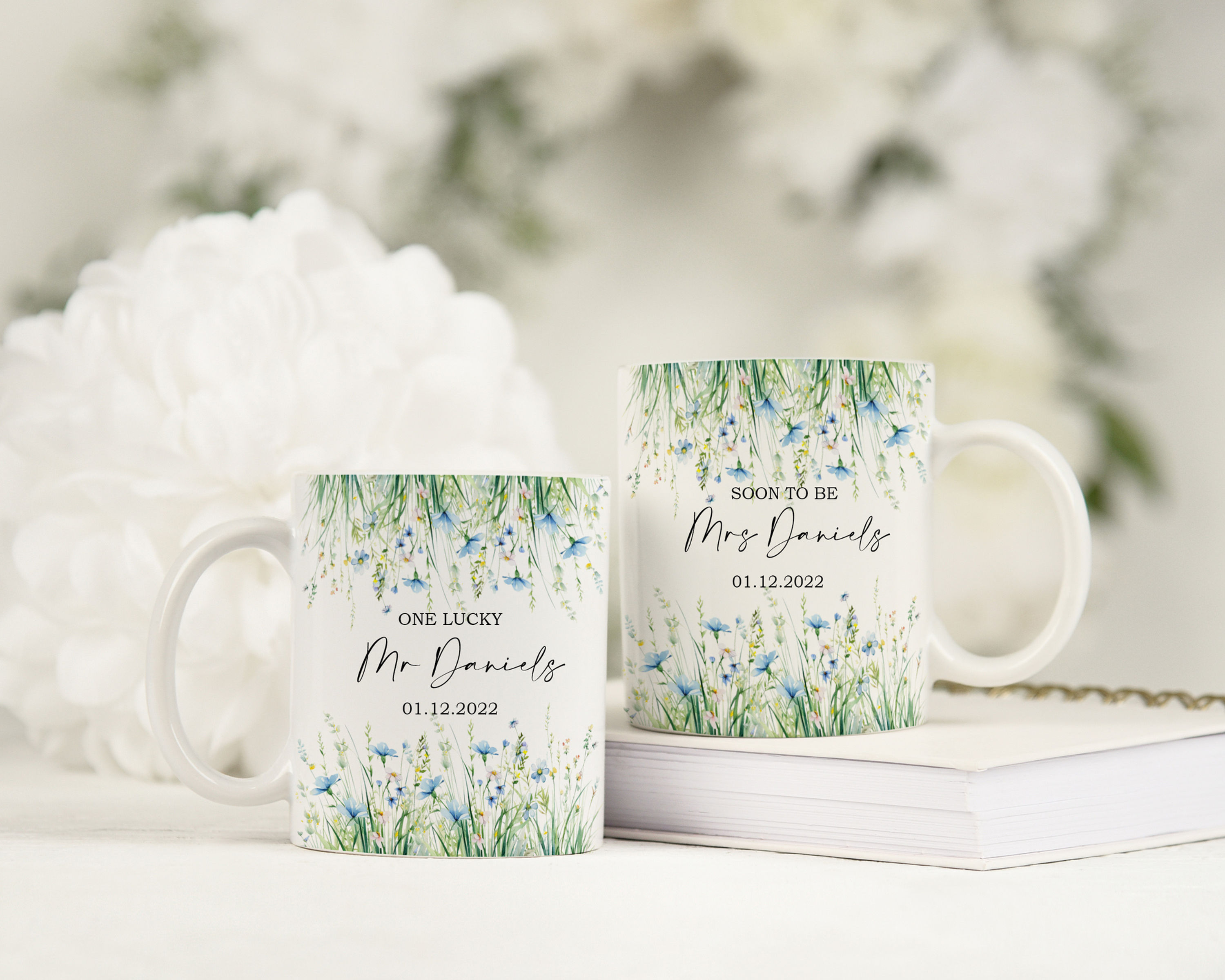 Personalised Blue Wildflower Engagement Mug Gifts
