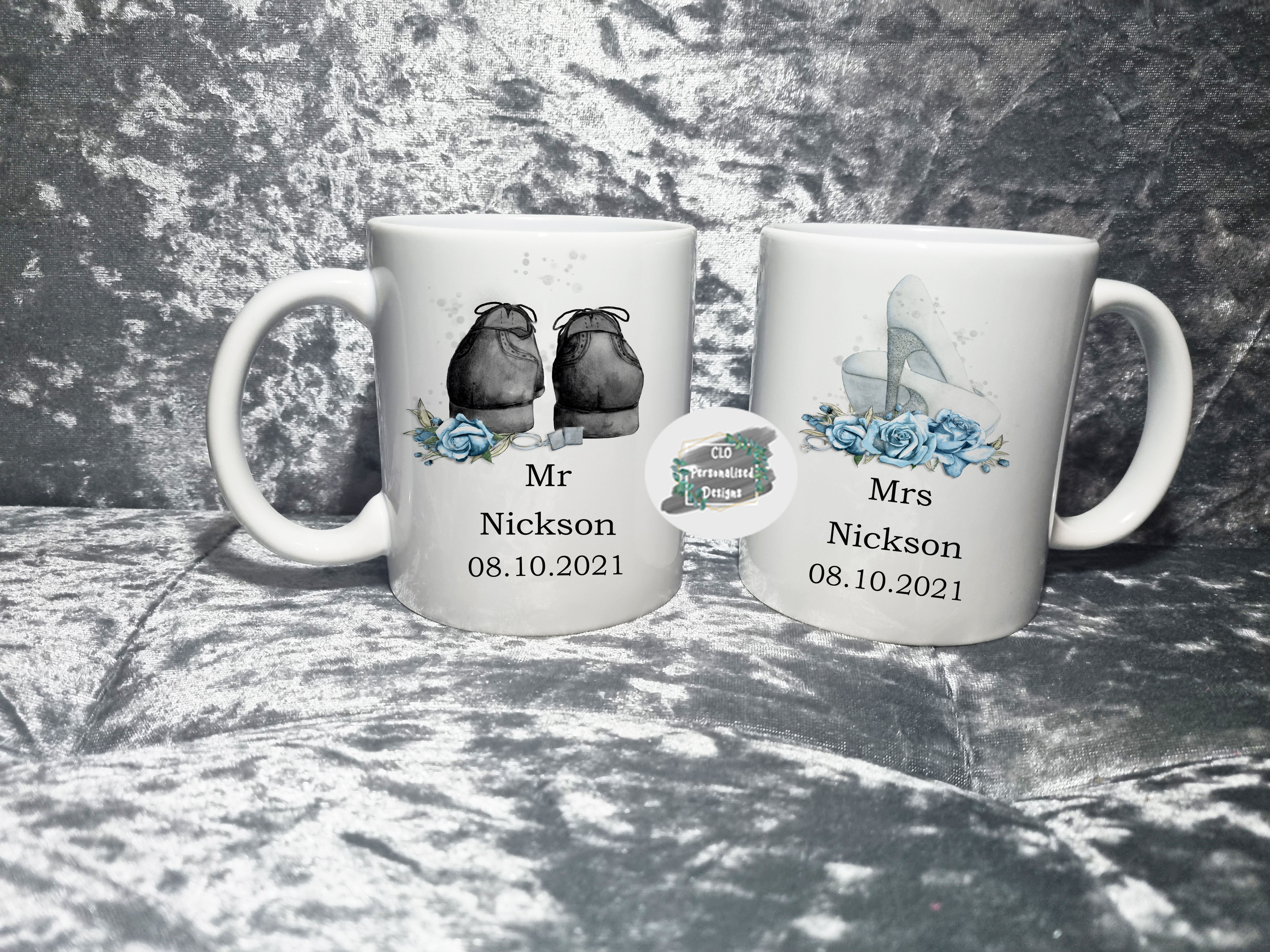Personalised Couples Wedding Mugs, His/Her Mugs,