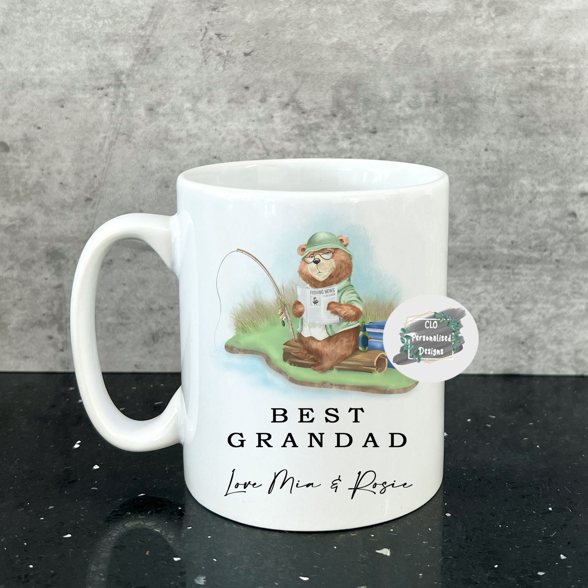 Fishing Fathers Day Mug For Grandad, Daddy Bear Coffee Mug
