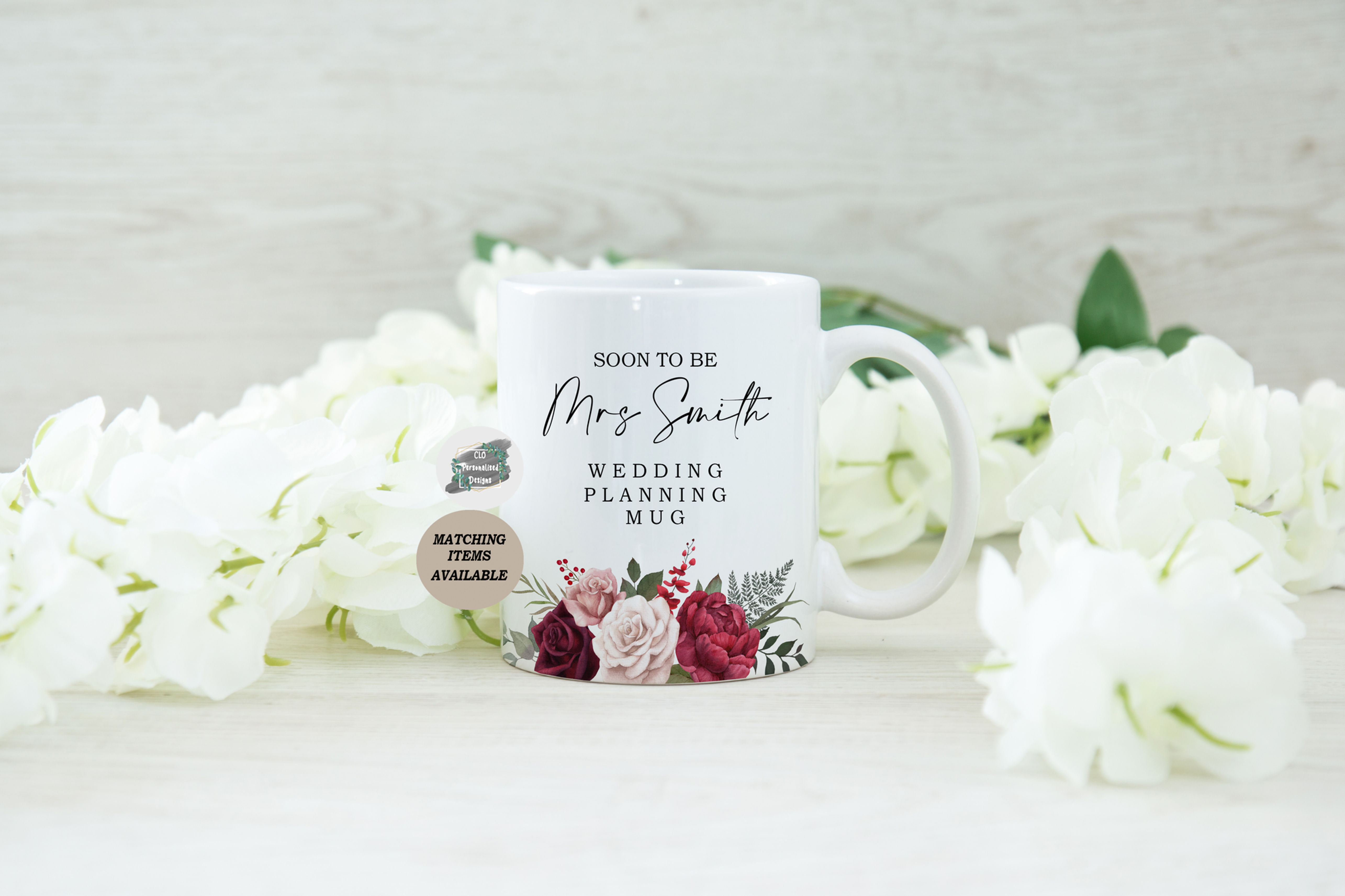 Personalised Red Burgundy Wedding Planning Mug Bride To Be Engagement Coffee Mug