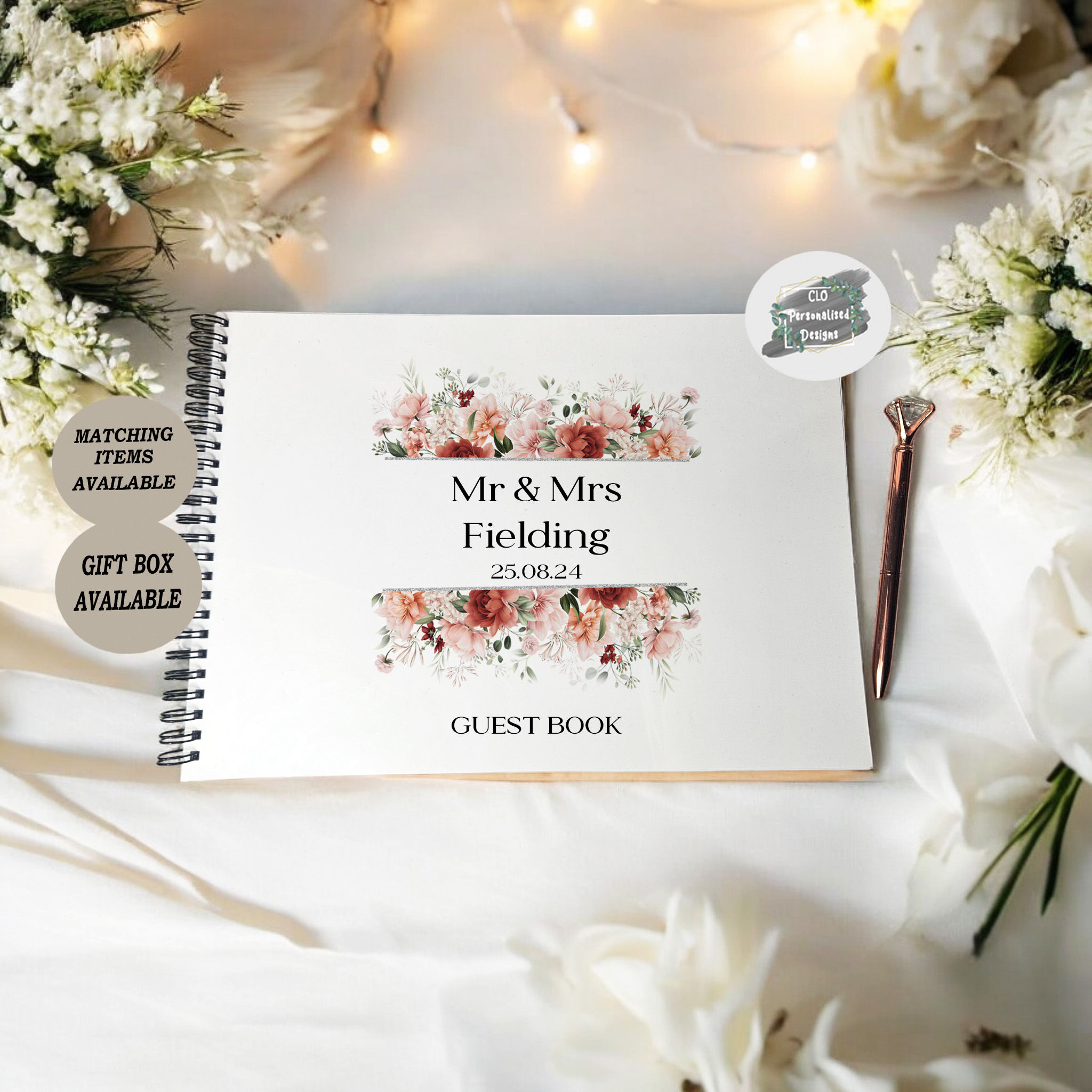 Personalised Wedding Guest book, Terracotta Spiral Wedding Guest Book