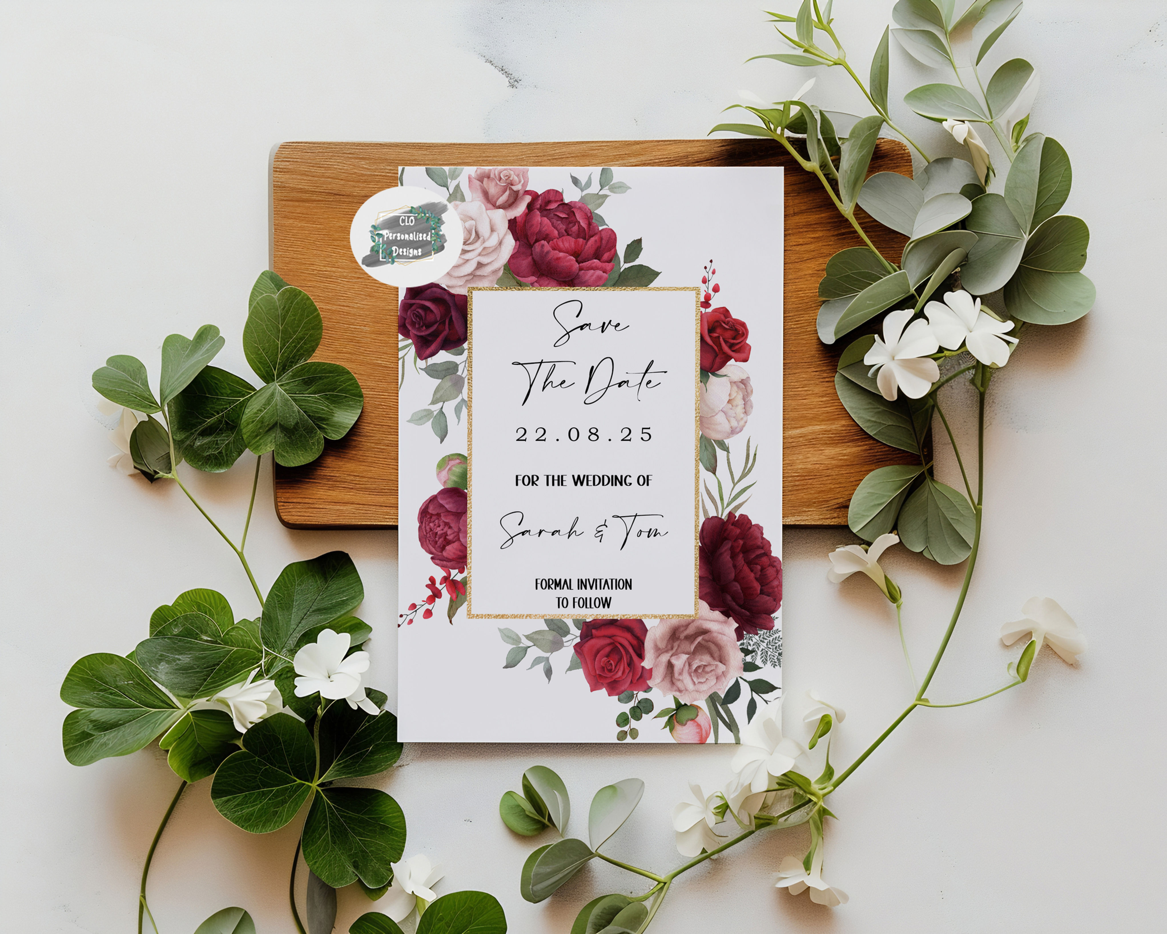 Save The Date Cards, Modern Save The Date, Red Burgundy Save The Date