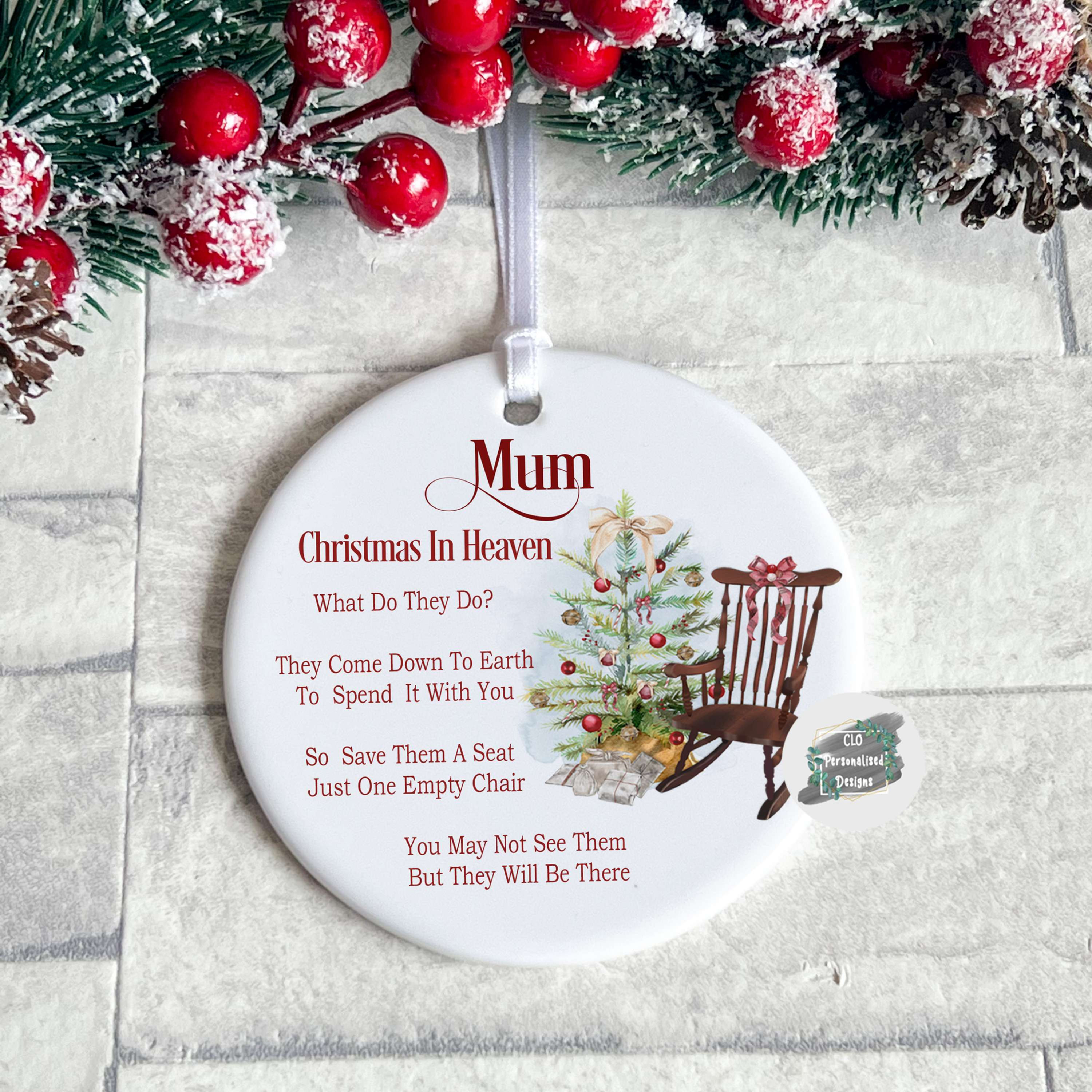 Personalised Christmas In Heaven Tree Ornament, Memorial Decoration 