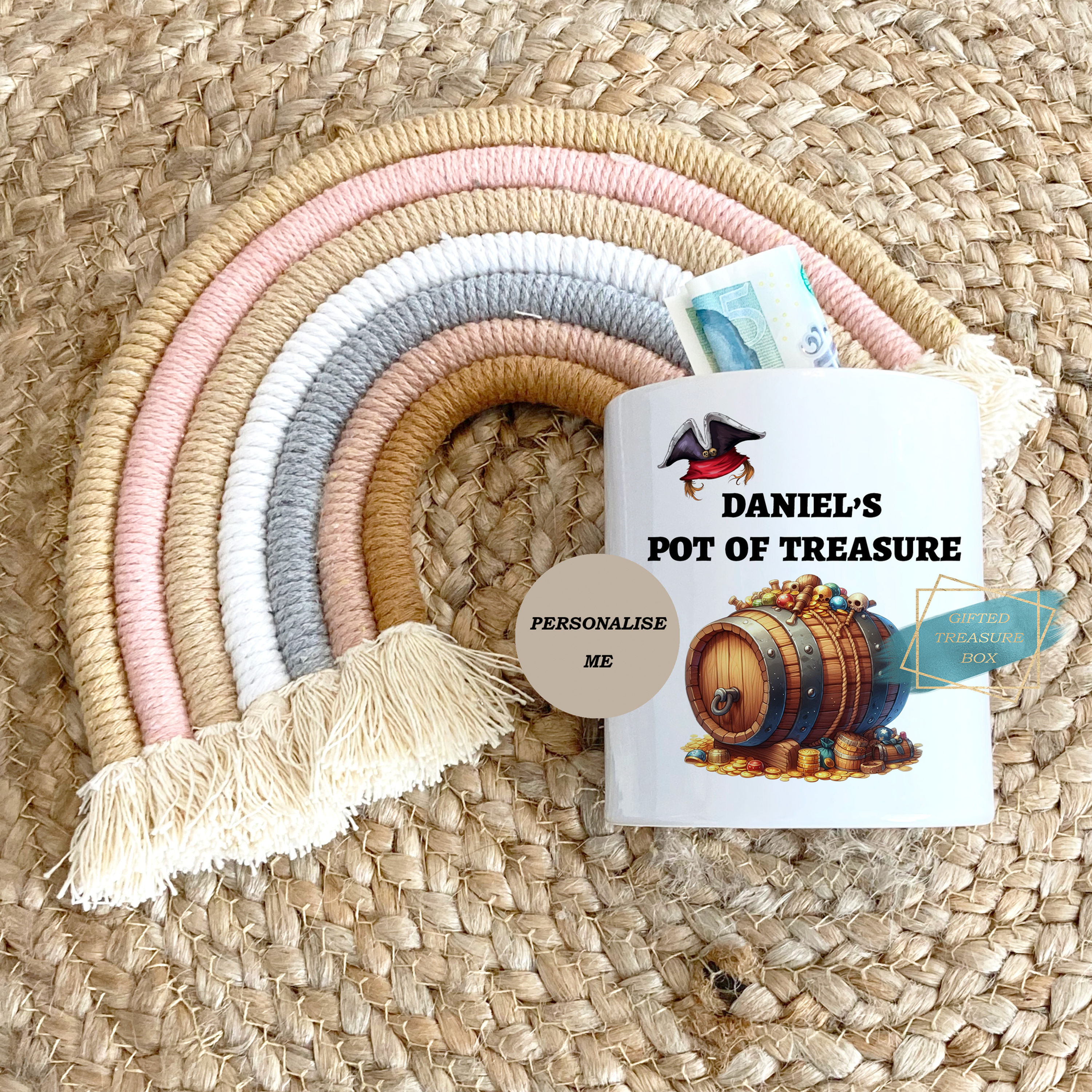 Personalised Kids Pirate Money Box, My First Savings Jar