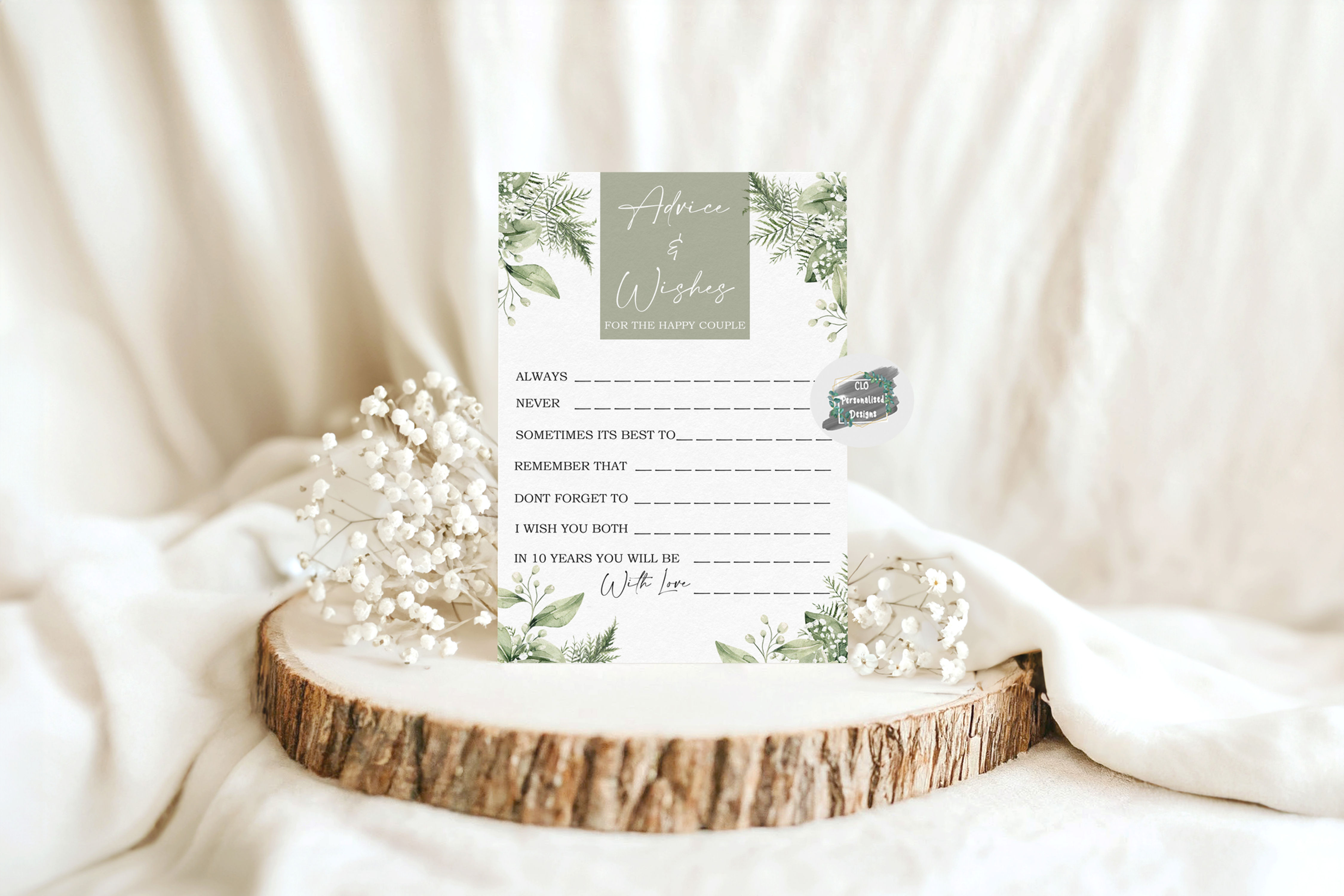 Wedding Advice Cards, Greenery Advice Cards, Botanical Wedding Stationary,