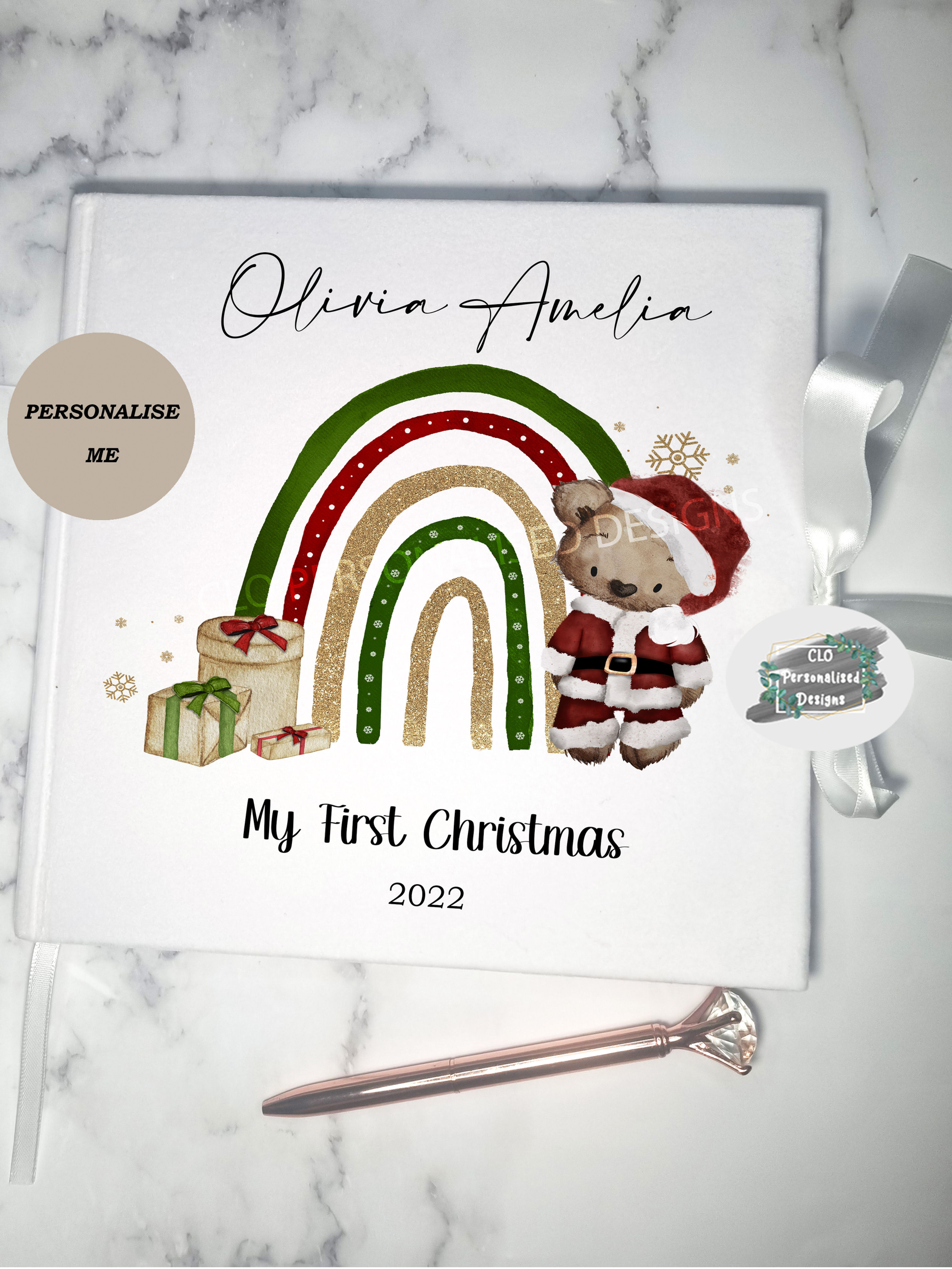 Personalised First Christmas Keepsake Book, 1st Xmas Memory Book