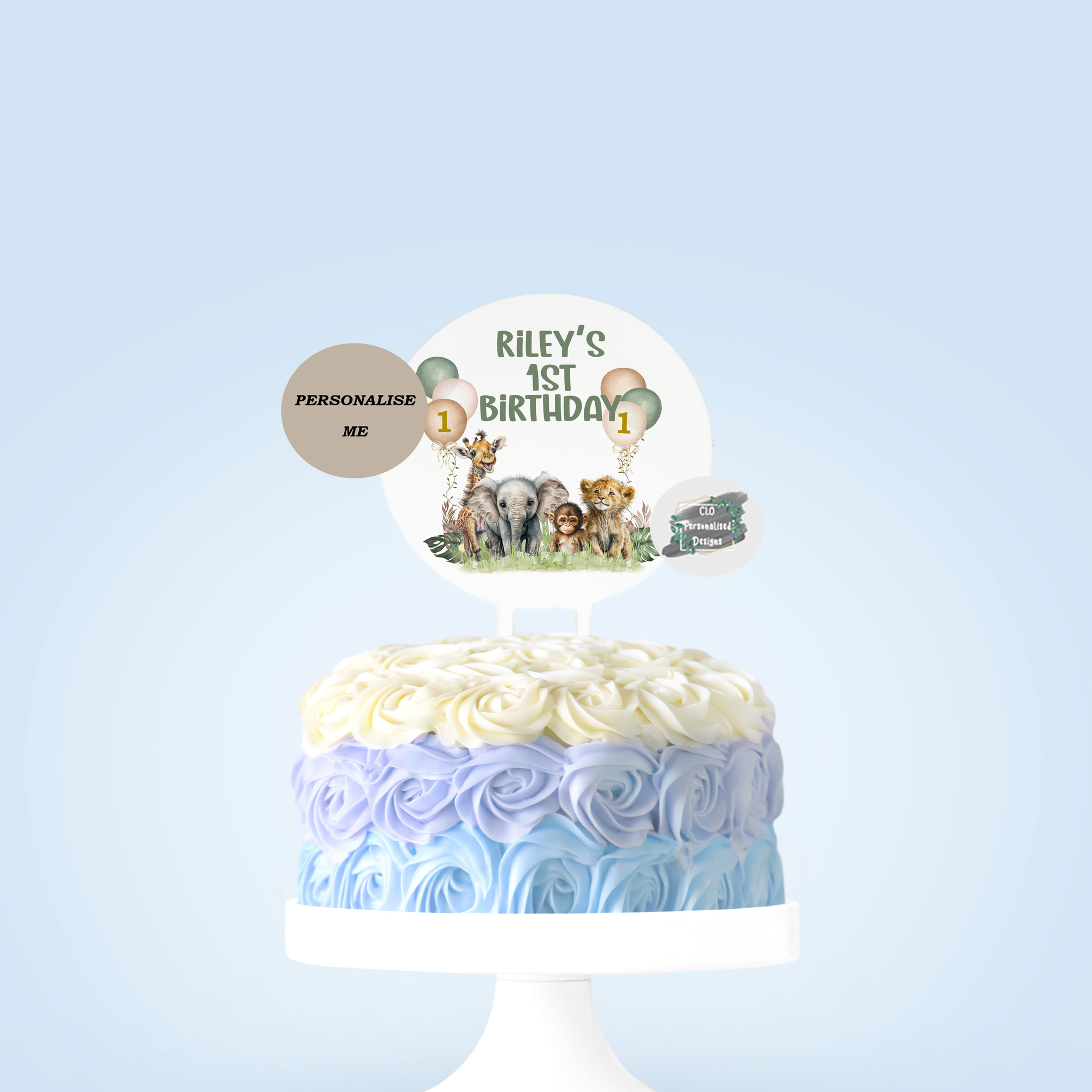 Personalised Safari Animal Cake Topper, Kids Birthday Topper, Safari Party