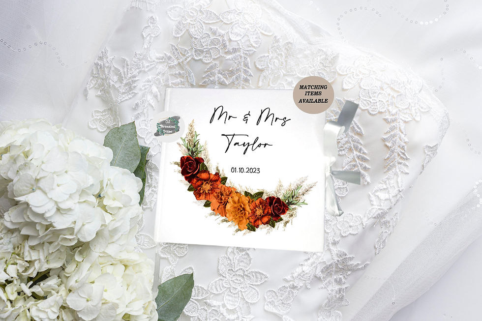 Velvet Autumnal Fall Red Orange Wedding Guestbook
