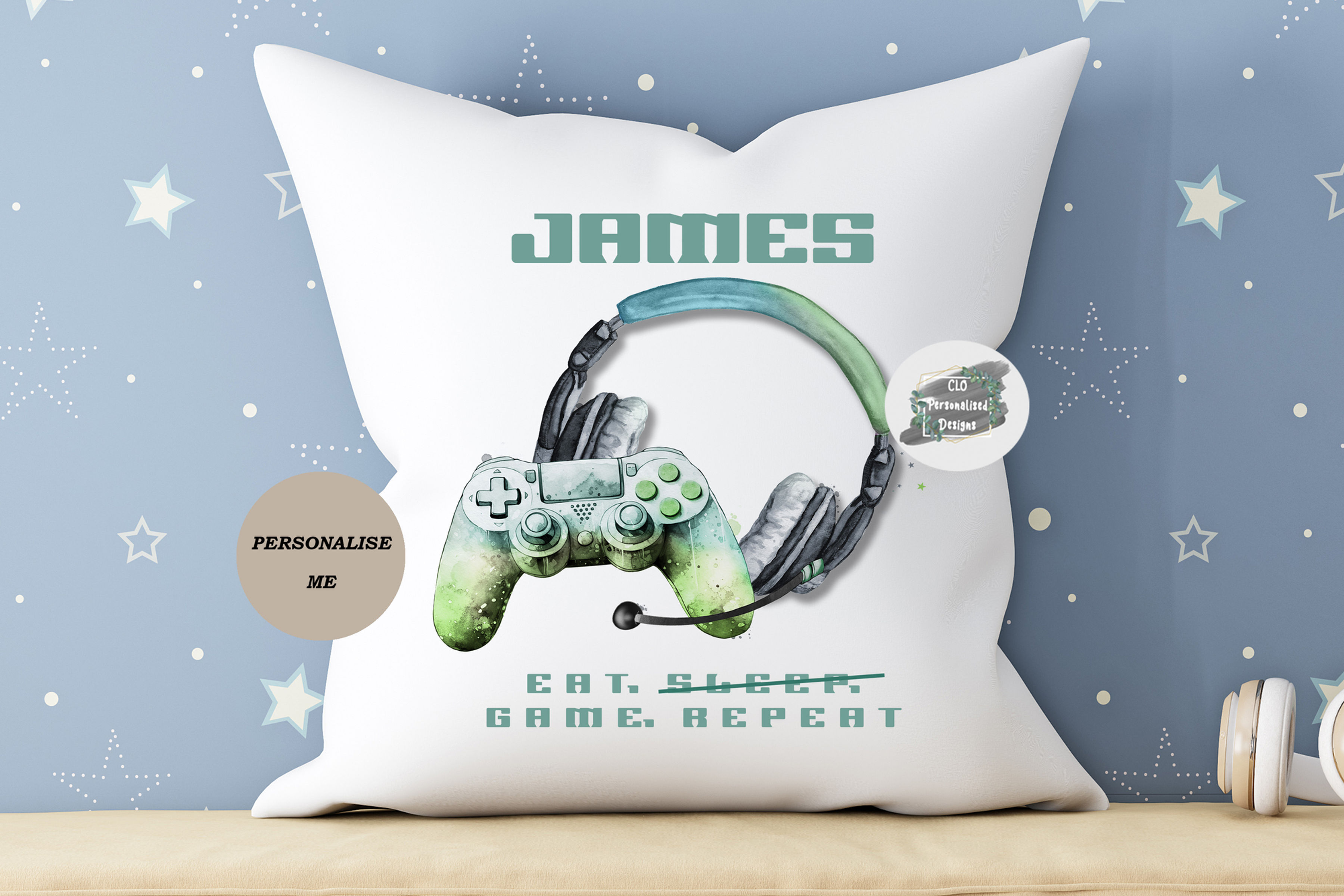 Personalised Gamer Cushion, Gaming Cushion, Kids Room Decor