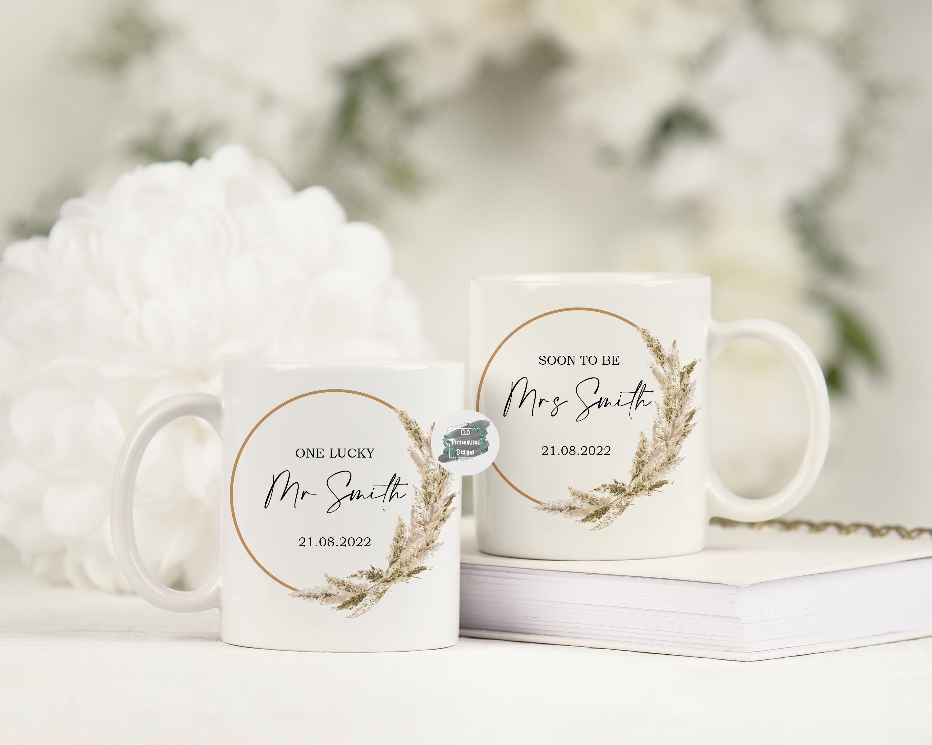 Personalised Engagement Gift, His & Hers Mugs, Soon To Be Mrs, One Lucky Mr