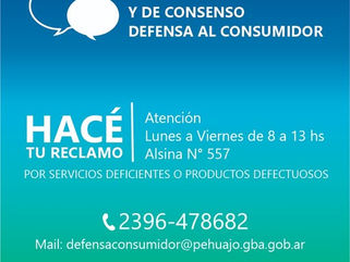 PEHUAJÓ: INFORMACIÓN SOBRE LA OFICINA DE DEFENSA AL CONSUMIDOR