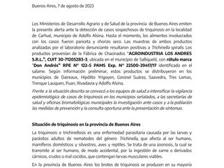 PROVINCIA EMITIÓ UN ALERTA EPIDEMIOLÓGICA POR BROTE DE TRIQUINOSIS EN LA LOCALIDAD DE CARHUÉ