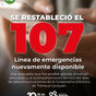 30 DE AGOSTO VUELVE A CONTAR CON LA LÍNEA DE EMERGENCIAS 107