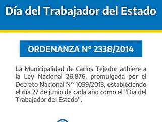 CARLOS TEJEDOR ADHIERE AL DÍA DEL TRABAJADOR DEL ESTADO, EL PRÓXIMO MARTES 27 DE JUNIO