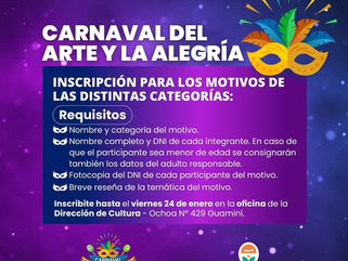 GUAMINÍ: INSCRIPCIONES ABIERTAS PARA LOS CARNAVALES DEL ARTE Y LA ALEGRÍA 2025