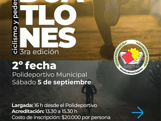 LA SEGUNDA FECHA DEL CAMPEONATO DE DUATLONES SERÁ ESTE SÁBADO (5) A LAS 16 H CON LARGADA DESDE EL POLIDEPORTIVO MUNICIPAL