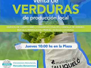 SALLIQUELÓ: ESTE JUEVES, DESDE LAS 10 HORAS, VENTA DE VERDURAS DE PRODUCCIÓN LOCAL EN LA PLAZA PRINCIPAL