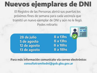 ENTREGA DE NUEVOS EJEMPLARES DE DNI EN CARLOS TEJEDOR