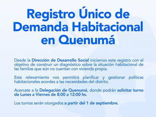 REGISTRO ÚNICO DE DEMANDA HABITACIONAL EN QUENUMÁ