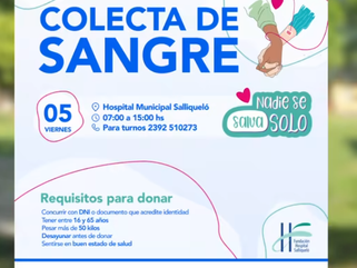SALLIQUELÓ: NUEVA COLECTA DE SANGRE Y REGISTRO DE DONANTES DE MÉDULA ÓSEA