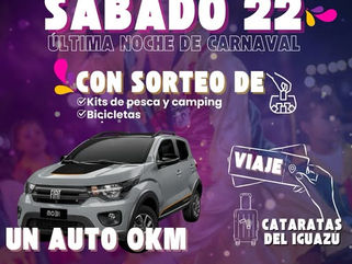 GUAMINÍ: EL SÁBADO 22 SE REALIZARÁ LA ÚLTIMA NOCHE DE CARNAVAL CON SORTEO DE UN AUTO CERO KILÓMETRO