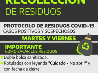 COVID: MUNICIPIO REITERA EL PROTOCOLO DE RECOLECCIÓN DE RESIDUOS PARA CASOS POSITIVOS Y SOSPECHOSOS
