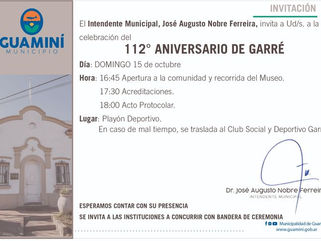 GARRÉ CELEBRA ESTE DOMINGO SU 112° ANIVERSARIO